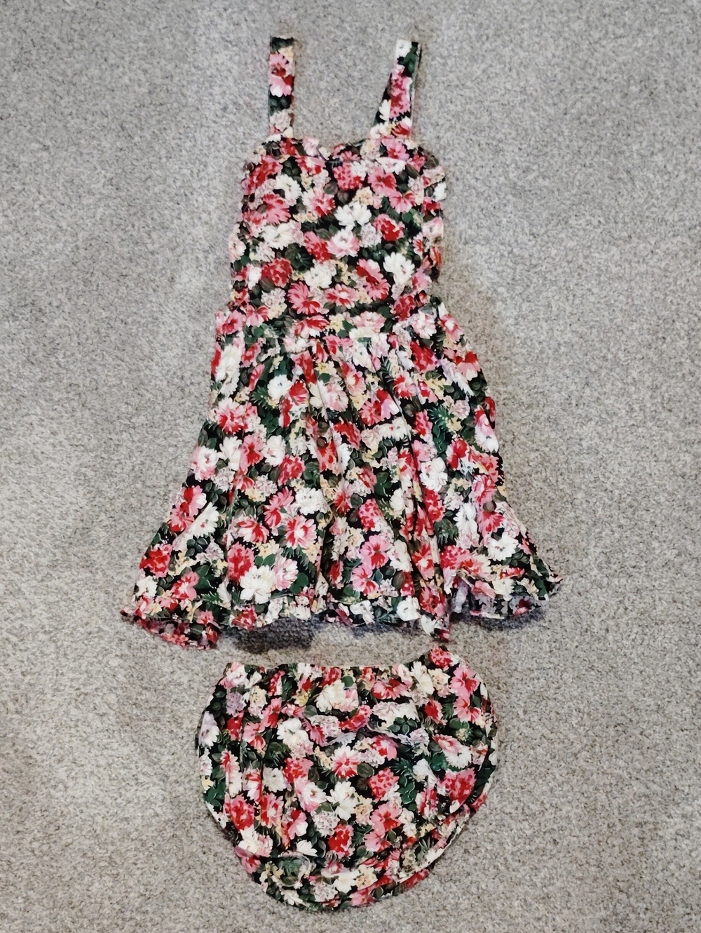 Numi Floral Sundress with Matching Bloomer Set - Pink & Green